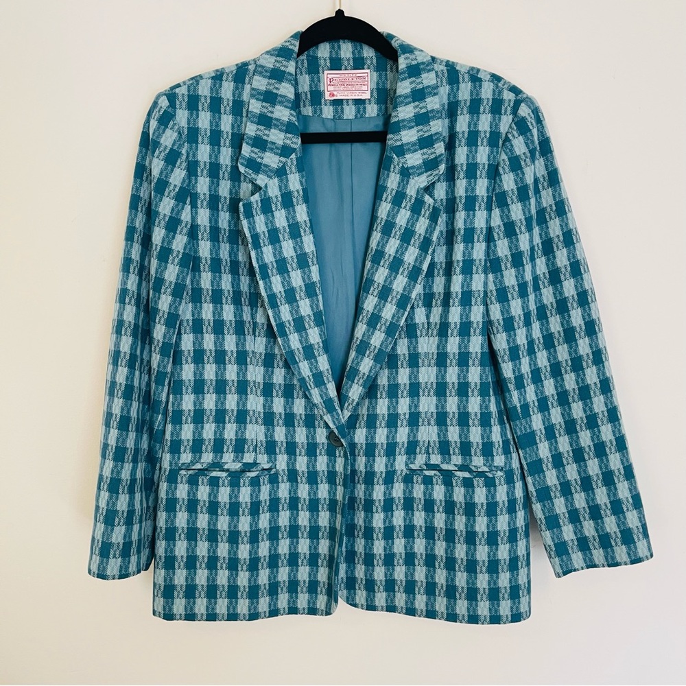 ☀️Vintage Pendleton Petite women’s wool teal blazer size 14P